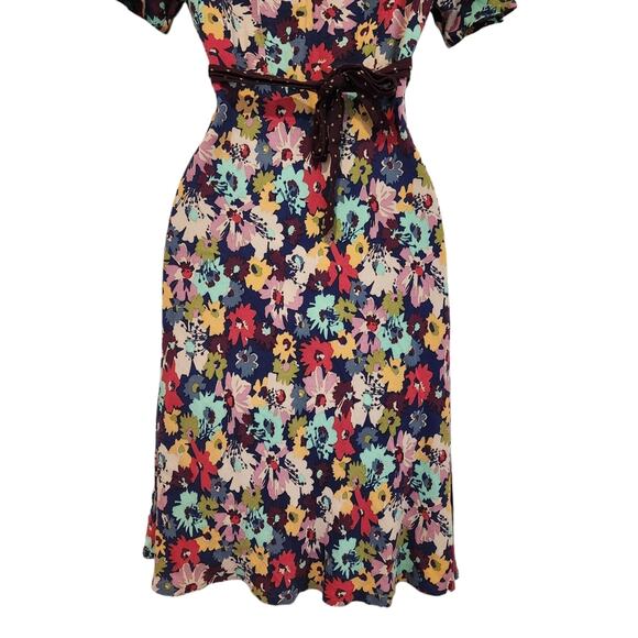 Boden Dress Size 4 Floral Tea Dress Tie Waist Short Sleeve - Picture 9 of 11
